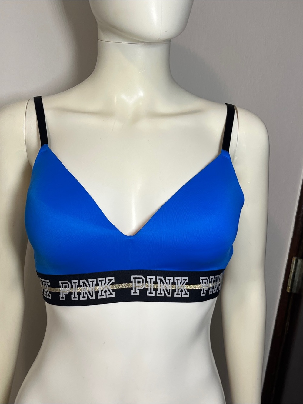 PINK Victoria's Secret Bright Blue Wireless Logo Bralette 32 D